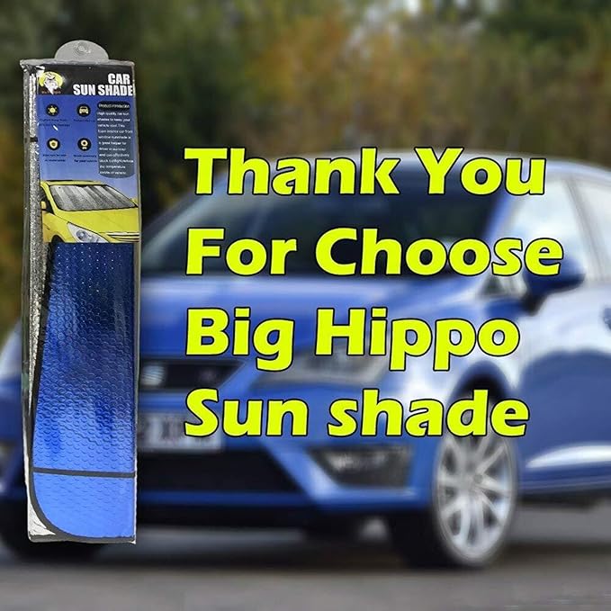 Big Hippo Car Windshield Sun Shade UV Rays Sun Visor Shade,Auto Front Car Window Shades Protector Folded Sun Shield Shade,Keeps Vehicle Cool - Blue (Size: 55.16"X 27.5")