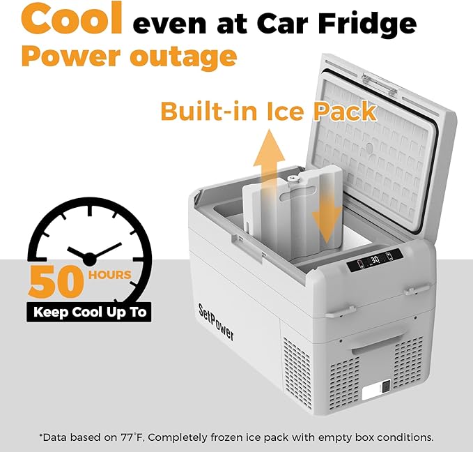 Setpower Car Refrigerator 50 Hours Backup Cooling 27 Quart 12 volt Fridge Portable Car Freezer 12V Coolers for Vehicles Electric Cooler for Car Camping Truck Van RV SUV Road Trip Travel (RF25 Grey)