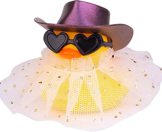 Cute Duck Car Dashboard Decoration with Mini Hat Sunglasses and Skirt, JJ075E1