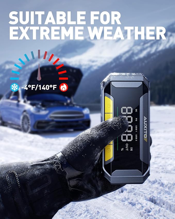AUXITO 8000A Car Battery Jump Starter Boost Force Start Function Jump Box 60W Fast Charging 160W DC Output Portable Jump Starter for 12V Vehicle 700LM Super Bright Flashlight (All Gas/Diesel)