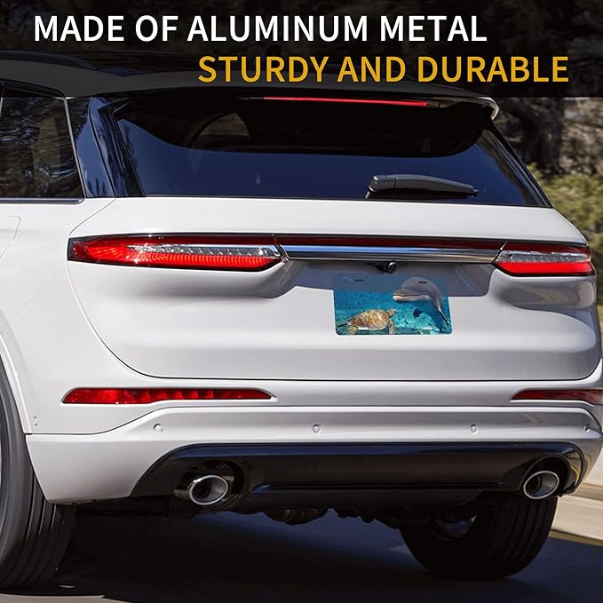 Front License Plate Sea Turtles Beluga Vanity Plates Aluminum Metal Decorative Car Tag Dolphin Novelty License Plate Cover for Men Women 6 * 12 in (4 Holes)