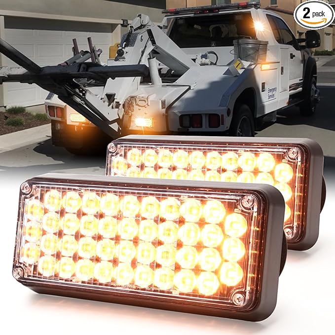 BooYu 2-Pcs Battery Operated LED Emergency Strobe Lights Bar w/Magnetic Base Rechargeable Portable Roadside Roof Top Mini Plow Flash Beacon Warning Light for Truck/Trailer/Vehicle (Amber)