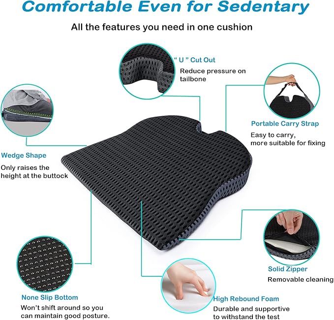Car Wedge Seat Cushion for Car and Truck Seat Office Chair Wheelchair - Memory Foam Seat Pad for Sciatica Tailbone Pain Relief