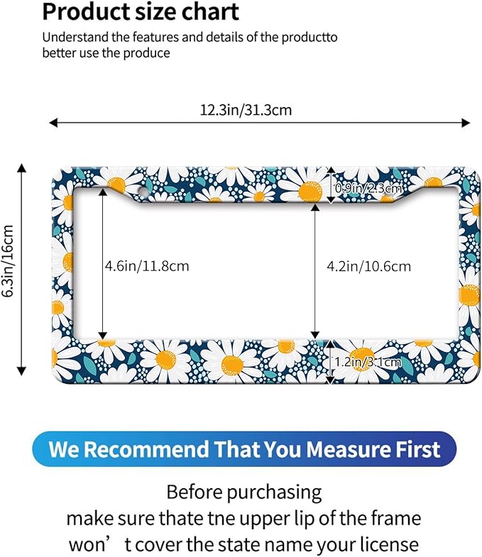 MIOAOSRT Creative Chamomile Flowers License Plate Frame Retro Floral License Plate Cover Car Tag Holder Metal License Plate Frame Fits Standard U.S.Vehicles 12x6 Inch