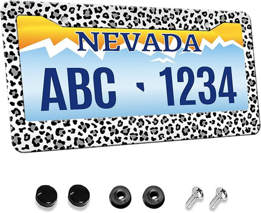 MIOAOSRT Leopard License Plate Frame Black White Gray Leopard License Plate Cover Car Tag Holder Metal License Plate Frame Fits Standard U.S.Vehicles 12x6 Inch