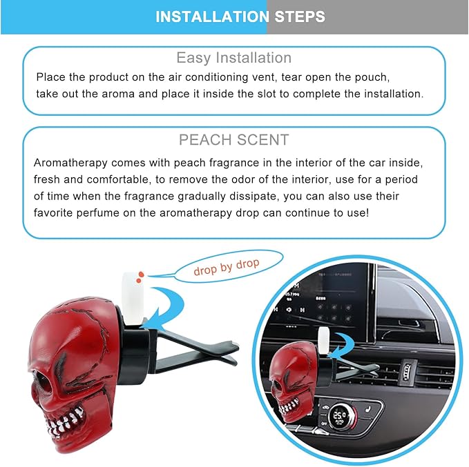 Skull Car Air Fresheners Cute Cool Funny Air Conditioning Vent Perfume Diffuser Decoration Interior Car Accessories 2 pcs