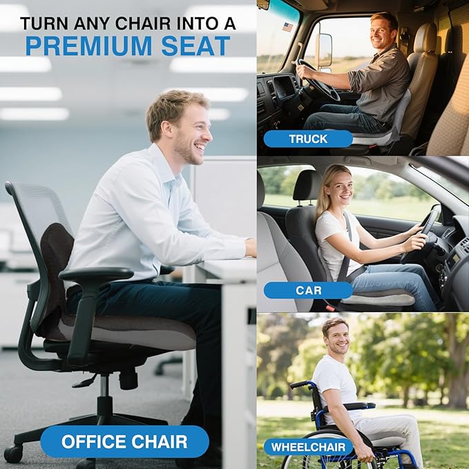 Truck seat Cushion,Memory Foam Seat Cushion for Truck Drivers with Adjustable Strap Ergonomic Car Seat Cushions for Driving, Lumbar Support & Sciatica Relief for Driving Long