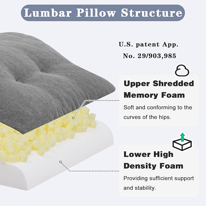 baibu Lumbar Support Pillow for Recliner, Large Memory Foam Dual-Layer Patent Design Back Support Cushion for Sofa & Gaming Chair, Ergonomic Lumbar Pillow with Machine Washable Cover, Dark Grey, 1P