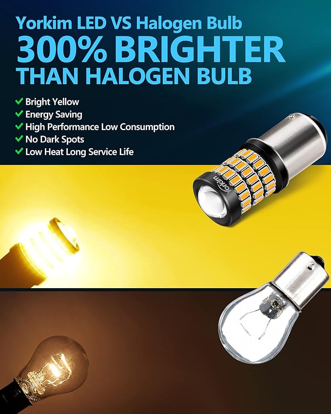 Yorkim Super Bright 1157 LED Bulbs Amber, 9-30V 1157 2057 2357 7528 BAY15D LED Bulb with Projector, Replacement for Turn Signal Light Blinker Light Brake Light, pack of 2