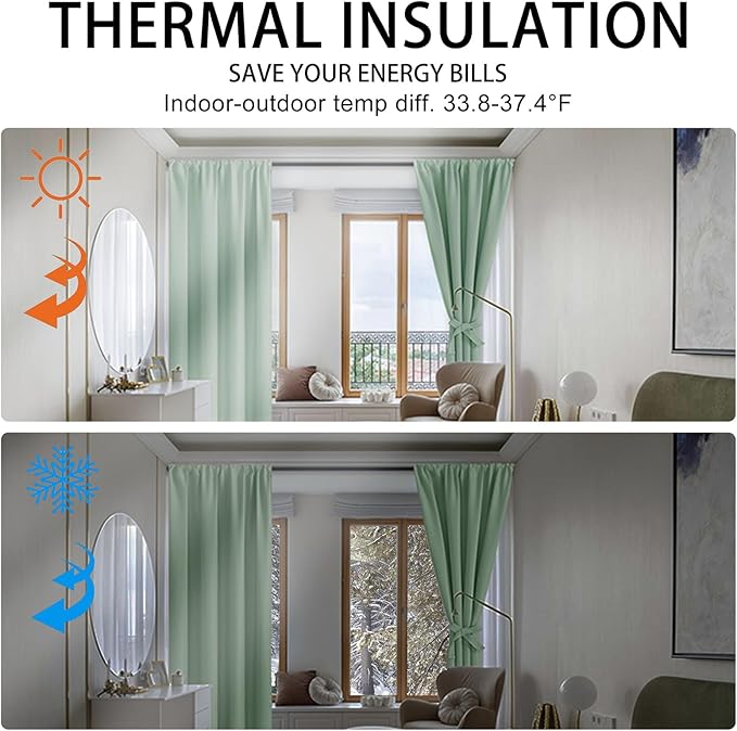 JIUZHEN Blackout Curtains for Bedroom - 60 Inch Extra Wide Thermal Insulated Room Darkening Privacy Soundproof Curtains for Living Room/Dorm Room, Set of 2 Panels, 60 x 84 inches,Sage Green