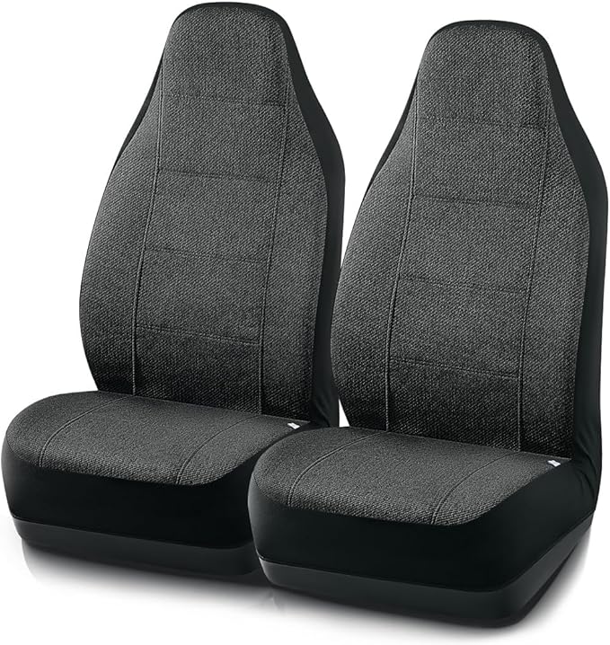 Road Comforts Car Seat Covers for Front Seat, High Back Heavy Duty Breathable Flax Seat Protector, Airbag, Not Seat Belt Compatible, Washable Seat Cover Fits for Most Cars, Trucks, SUVs, Vans Black