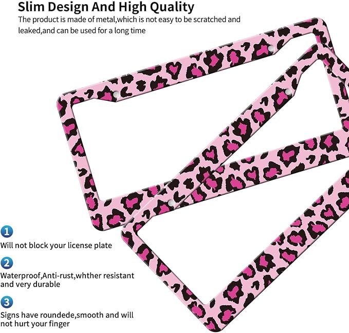 MIOAOSRT Pink and Black Leopard License Plate Frame Leopard License Plate Cover Car Tag Holder Metal License Plate Frame Fits Standard U.S.Vehicles 12x6 Inch