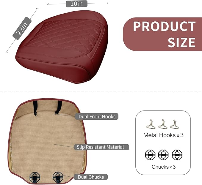 1 Pack Leather Front Car Seat Cover Bottom Car Seat, Anti-Slip and Full Wrap Driver Car Seat Protectors, Luxury Waterproof Bottom Auto Seat Cushion Pad Mat for Most Vehicles(Red)