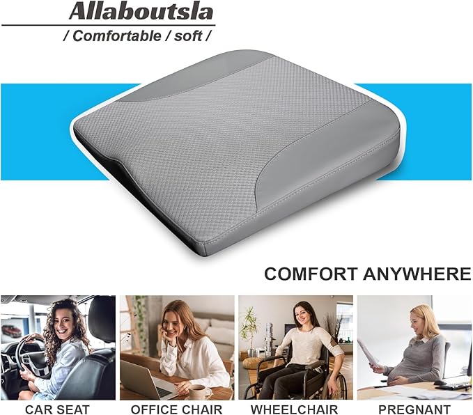 Car Seat Cushion, Car Seat Cushions for Driving with Comfort Memory Foam - Sciatica & Back Pain Relief, Suitable for Car, Truck, Office Chair (Gray)