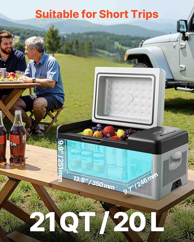 VEVOR 21 Quart(20 Liter), 12 Volt App Control(-4℉~68℉), Electric Compressor Cooler with 12/24v DC & 110-240v AC for Camping, Travel, Outdoor or Home Use, 21QT