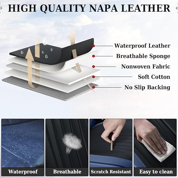 Coverado Car Seat Covers Front, Seat Covers for Cars, Waterproof 2-Pack Car Seat Cushions, Leather Carseat Seat Protectors, Universal Seat Covers Fit for Most Sedans SUV Pick-up Trucks(Blue&Black)