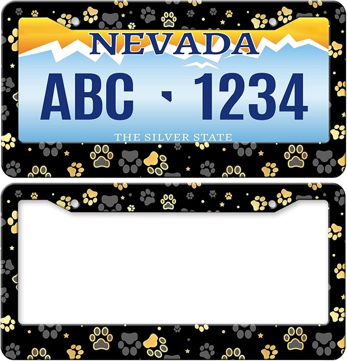 MIOAOSRT Gold Dog Paw Print License Plate Frame Dog Paw and Star License Plate Cover Car Tag Holder Metal License Plate Frame Fits Standard U.S.Vehicles 12x6 Inch