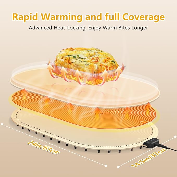 Warming Mat for Food,Temperature Adjustable Food Warmers for Parties Buffet with Timer,Silicone Food Warming Trays with Heat Proof Base,Roll Up Food Heating Mat for Home & Travel(Beige)