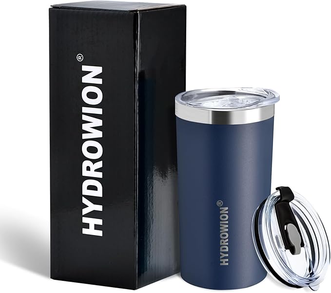 HYDROWION Triple-Insulated Tumblers - Stainless Steel with Lid and Straw, 12 oz Water Bottle, Stainless Steel Cups, Coffee Travel Mug for Home & Office Navy Blue