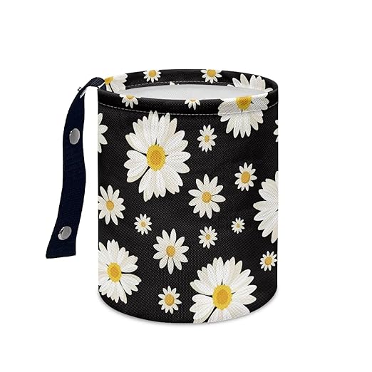 Cute Daisy Print Portable Car Garbage Bin Reusable Collapsible Hanging Portable Dustbin Bin Waste Basket Car Accessories Interior for Car SUV Trucks Universal