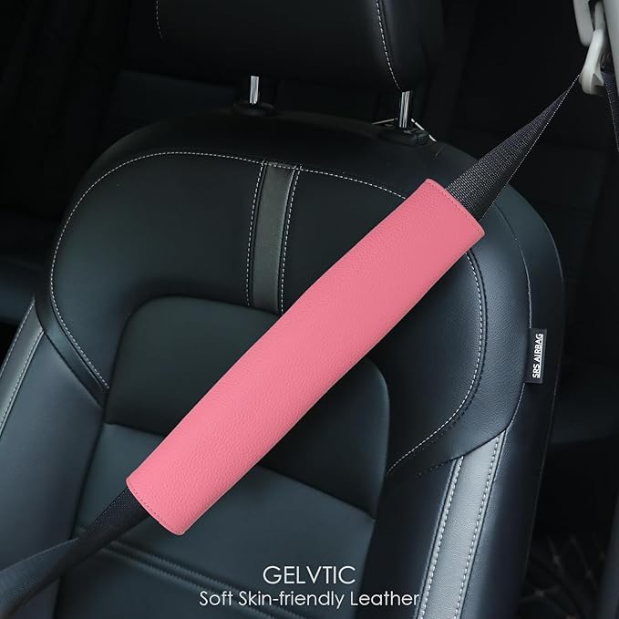 Car Seat Belt Covers for Adults Soft Leather Seatbelt Shoulder Pad Neck Cushion Protector Comfortable Driving Car Accessories Truck SUV Airplane Backpack (SC01Blue-12.4in-1Pack)