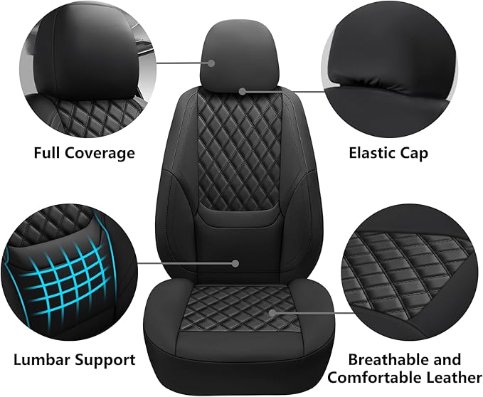 NS YOLO Full Coverage Leather Car Seat Covers Full Set,Waterproof Seat Covers for Cars,SUVs Pick-up Truck, Car Seat Cushion,Car Seat Protector,Black Seat Cover with 5 Seats