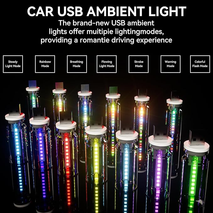 4 PCS USB Night Light Bulb, Portable Plug-in Retro Car Interior Ambient Lights, Mini Touch Dimmable Glass Bottle LED Bulb for Vehicle, Bedroom, Hallway, Camping, Holiday(2RGB&1Red&1Blue)
