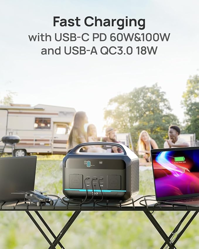 Portable Power Station 299Wh, DaranEner 600W(1200W Surge) Pure Sine Wave AC Outlets LiFePO4 Battery, <20 MS UPS/ 1.3 Hour Fast Charging, for Home Backup, Camping & RVs, Off-grid Power Outage, CPAP