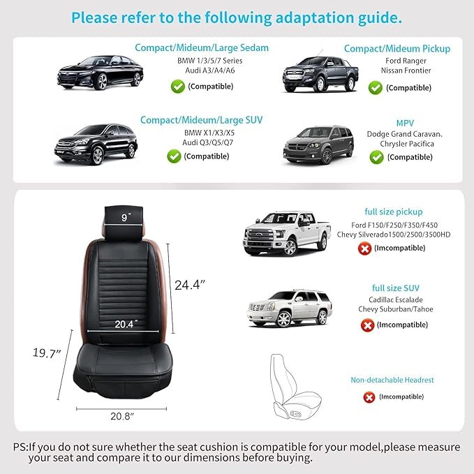 Universal Leather Car Seat Covers Full Set, Car Seat Cushion Covers Protector for Cars SUV Pick-up Truck Van Interior Accessories(Black)