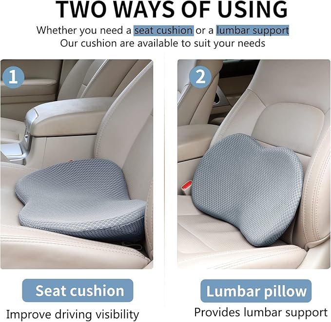 Car Seat Cushion, Memory Foam Seat Pad for Sciatica and Lower Back Pain Relief, Seat Cushion for Car Seat Driver (Gray)