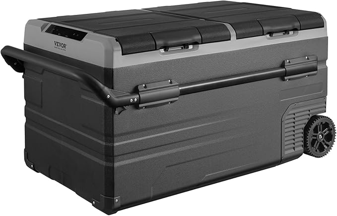 VEVOR Car Refrigerator, 12 Volt Car Refrigerator Fridge, 121.4QT Dual Zone Portable Freezer with Wheels and Handle, -4℉-68℉, 12/24V DC and 100-240V AC Compressor Cooler for Outdoor, Camping