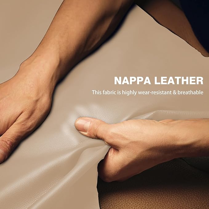 【2025 Model】 Premium Nappa Leather Car Steering Wheel Cover for Men Women, Non-Slip, Breathable, Universal 15 inches Steering Wheels, Beige