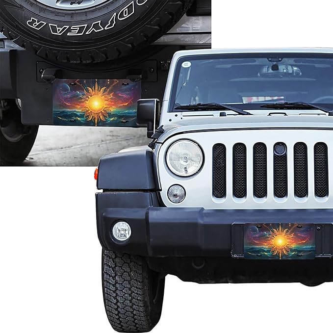 Front License Plate Sun Mystic Vanity Plates Aluminum Metal Decorative Car Tag Wave Novelty License Plate Cover for Men Women 6 * 12 in (4 Holes)