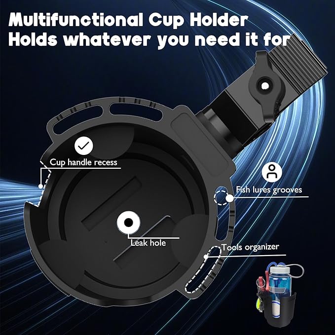 Cup Holder with 0.6"-1.5" Aluminum Clamp - Drink Holder for ATV, Motorcycle, Bike, Wheelchair, Golf Cart, Fits Maximum Diameter of 3.38 inches Bottles.