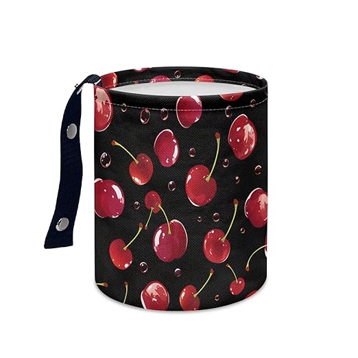 Cute Cherry Car Garbage Bin Collapsible Hanging Portable Waterproof Waste Basket Car Accessories Interior for Car SUV Trucks