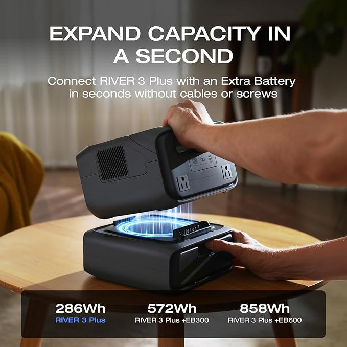 EF ECOFLOW Solar Generator RIVER 3 Plus with 220W Solar Panel, 286Wh Portable Power Station LiFePO4 Battery, 3 Up to 1200W AC Outlets, <10 MS UPS, Expandable to 858Wh, <30 dB Quiet, 1Hr Fast AC Charge