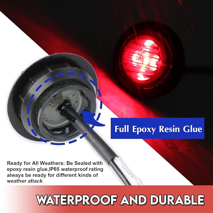 10 Pcs of 1-1/4 Inch with 6 LED Smoked Lens Red Clearance Side Marker Lights Mount Bullet Marker Trailer Lights Universal 12V DC Vehicles RV Truck Pickup Van Boat Mack