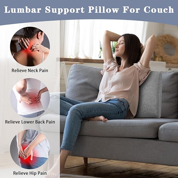 baibu Lumbar Support Pillow for Recliner, Large Memory Foam Dual-Layer Patent Design Back Support Cushion for Sofa & Gaming Chair, Ergonomic Lumbar Pillow with Machine Washable Cover, Dark Grey, 1P