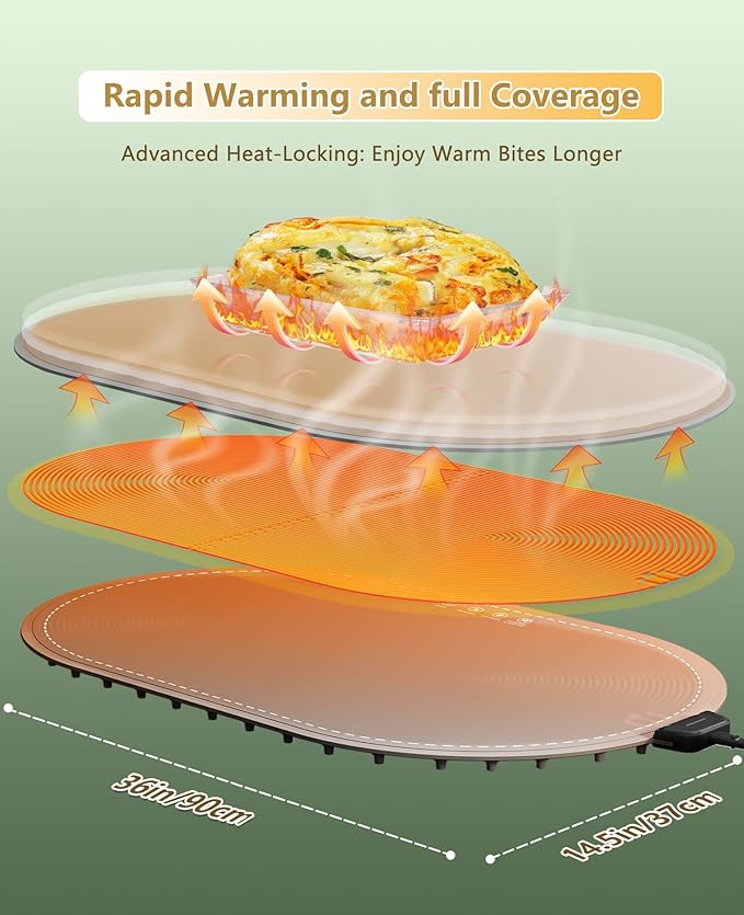 Warming Mat for Food Extra Large,Electric Food Warmers for Parties Buffet,36"x15" Food Warming Trays with Timer,Roll Up Silicone Heating Pad,Portable Kitchen Gadgets for Home Daily Use(Gray)