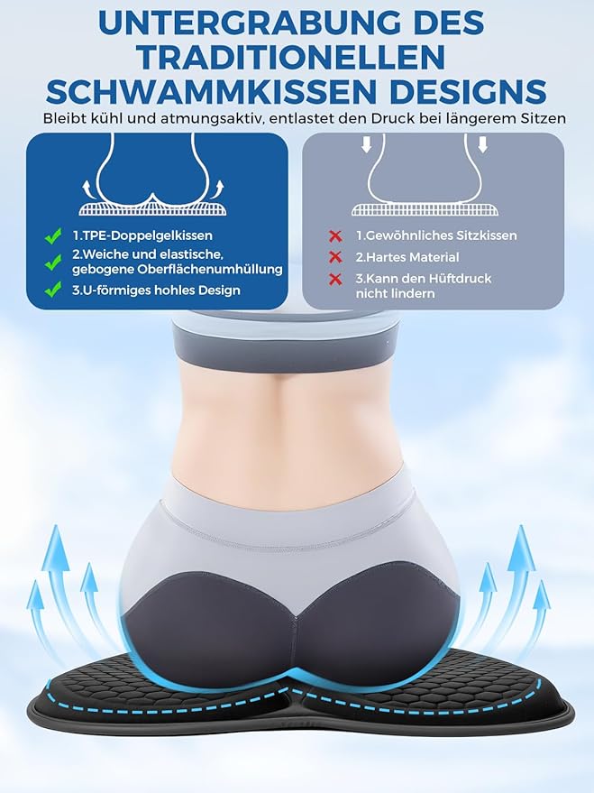 Honeycomb Car Gel Seat Cushion Soft Breathable Maintain a Refreshing Feel Relieve Hip Pressure This Seat Cushion Suitable For All Seasons for Car Office Home Wheelchair Chair Long Sitting Use