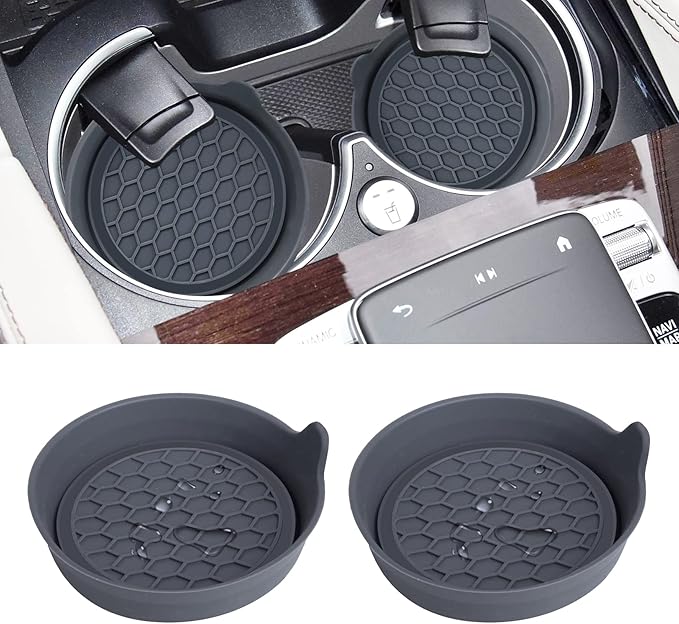 Amooca Car Cup Coaster Universal Automotive Waterproof Non-Slip Cup Holders Sift-proof spill Holder Car Interior Accessories 2 Pack Grey