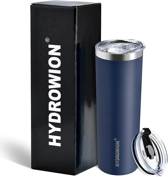 HYDROWION Triple-Insulated Tumblers - Stainless Steel with Lid and Straw, 20 oz Water Bottle, Stainless Steel Cups, Coffee Travel Mug for Home & Office Navy Blue
