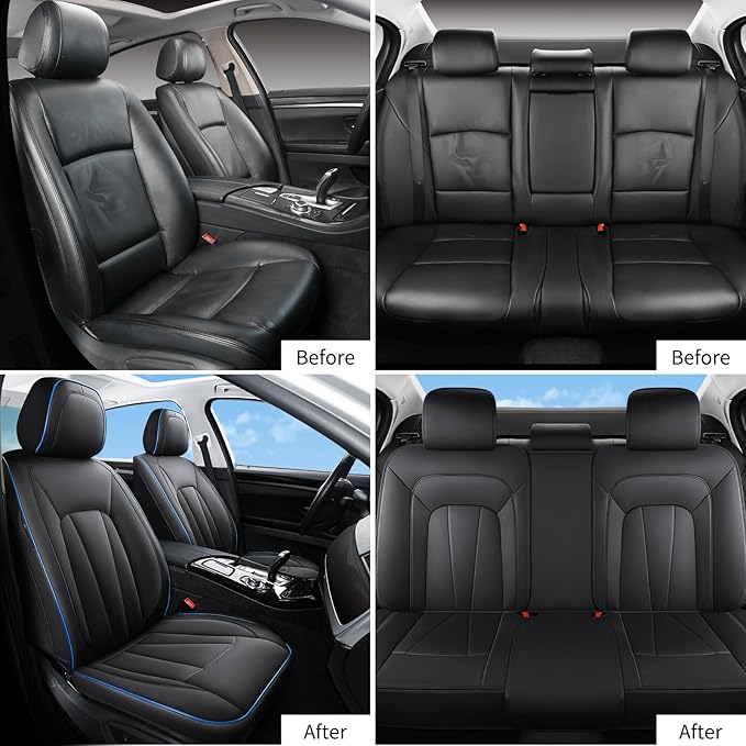 Leather Car Seat Covers,Waterproof Seat Covers Full Set, Fit for Equinox Civic Sentra Tucson RAV4 Altima CX5 Camry Corolla Cruze Rogue CRV Accord,Blue Black