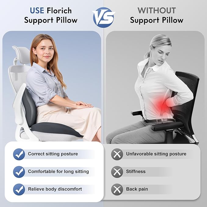 FLORICH Seat Cushion and Lumbar Support Pillow for Office Chair Car, Ergonomic Memory Foam Back Support for Office Gaming Chair Driving Seat Wheelchair, Relieves Neck, Back & Sciatica Pain – Gray