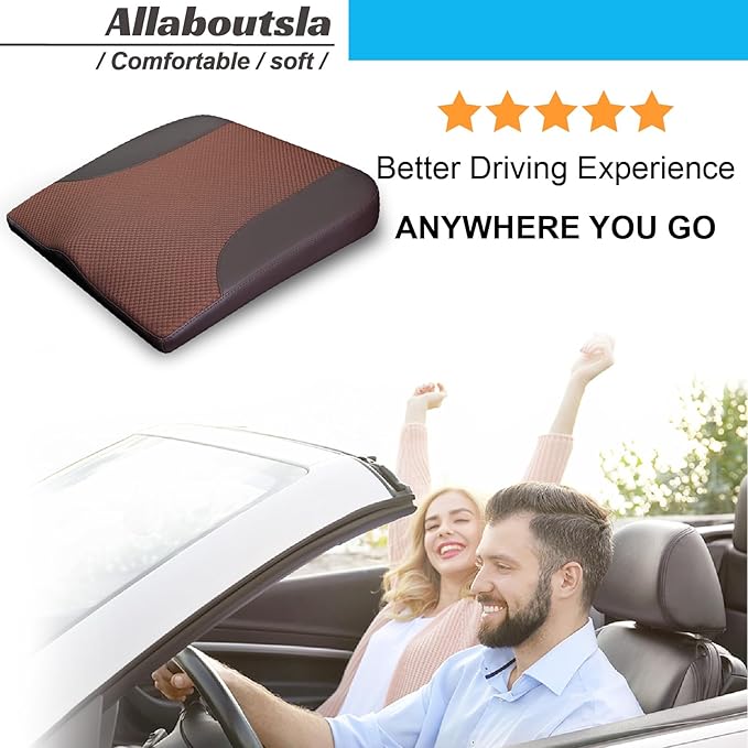 Car Seat Cushion, Car Seat Cushions for Driving with Comfort Memory Foam - Sciatica & Back Pain Relief, Suitable for Car, Truck, Office Chair (Brown)