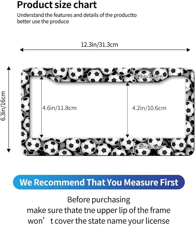 MIOAOSRT Soccer Balls License Plate Frame Soccer Sport License Plate Cover Car Tag Holder Metal License Plate Frame Fits Standard U.S.Vehicles 12x6 Inch