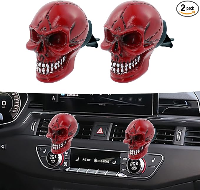 Skull Car Air Fresheners Cute Cool Funny Air Conditioning Vent Perfume Diffuser Decoration Interior Car Accessories 2 pcs