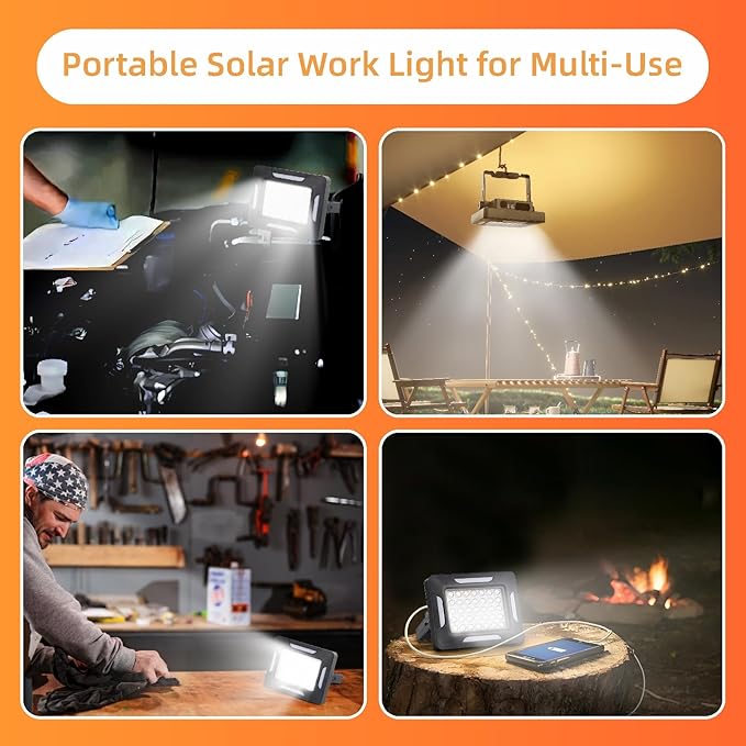 LED Solar Portable Camping Lights with Magnetic dimmable, 2000LM Solar Rechargable Camping Lanten with Stand, IP67 Wateproof, 5 Light Modes Portble Flood Light,Work Lights for Indoor Outdoor