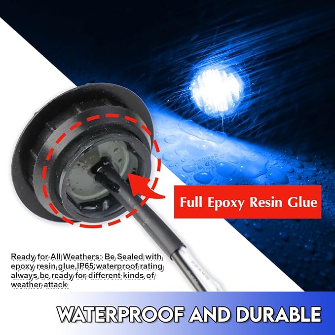 10 Pcs of 1-1/4 Inch Blue Lens & Lights with 6 LEDs Mount Clearance Side Marker Lamp Bullet Marker Trailer Lights Universal 12V DC Vehicles RV Truck Pickup Van Boat Mack