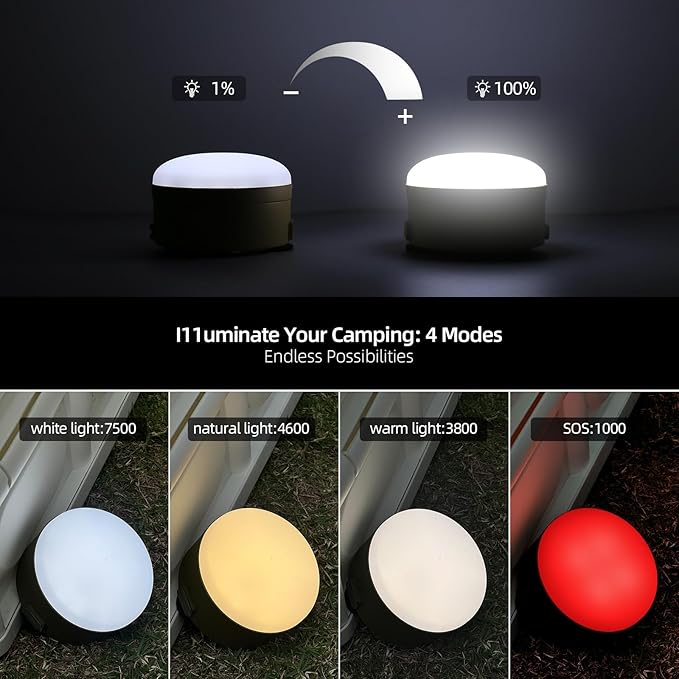 Bright Rechargeable LED Camping Light, 4 Modes, Tent Light with Magnetic Base, Red Light Camping Lantern, Portable Flashlight, Power Outage Light